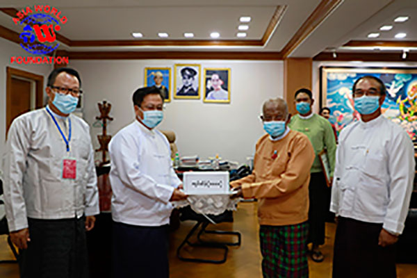 Asia World Foundation Donates 100 Million Kyats to Mandalay Regional Government for the help of Prevention, Control, and Treatment of COVID-19